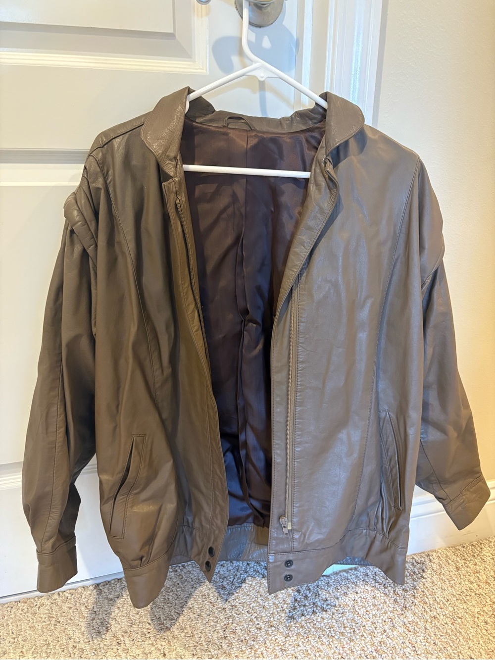 Men's Leather Bomber Jacket - Brown